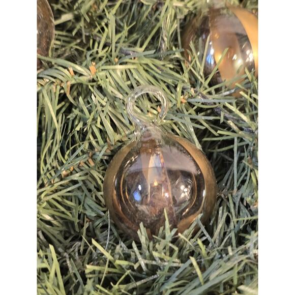 Vintage Hand Blown Glass Ornaments Lot of 7 Gold Stripe Mid Century Holiday - Picture 5 of 11
